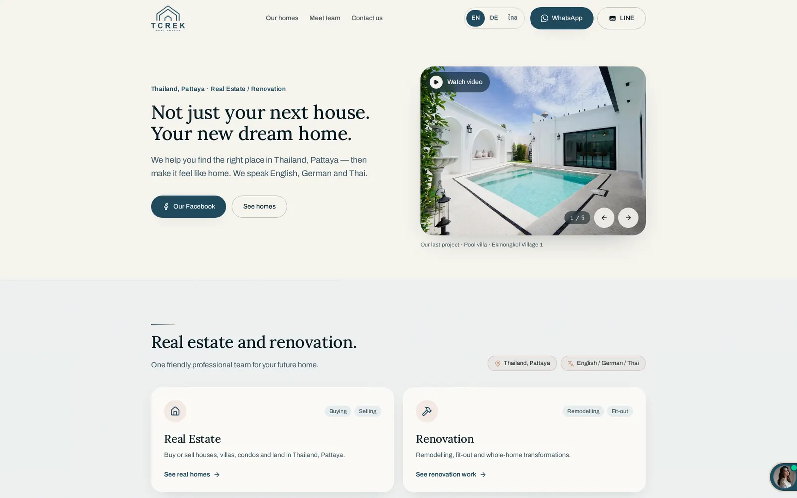 Homepage of the TCREK Real Estate website