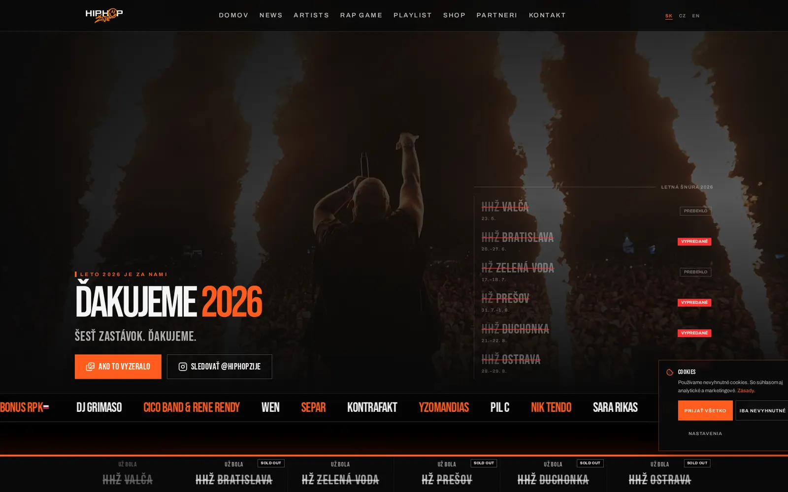Homepage of the Hip Hop Žije website